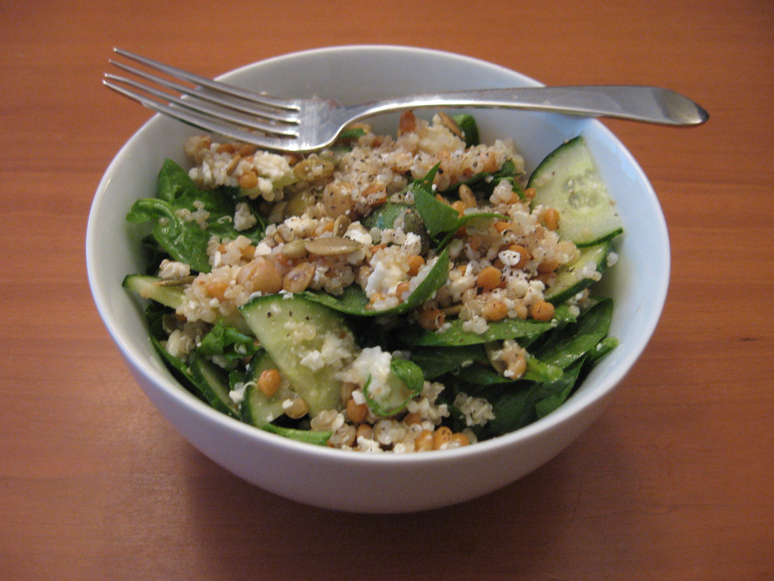 Quinoa and Spinach Salad with Chickpeas and Lentils