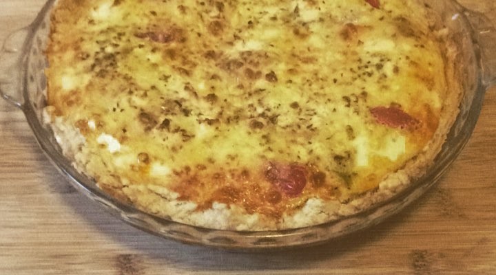 Simple Onion and Tomato Quiche with Cheddar and Feta