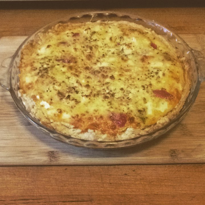 Simple Onion and Tomato Quiche with Cheddar and Feta