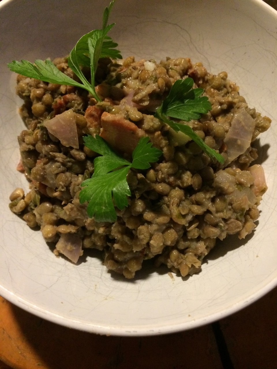Warm French Lentil Salad with Bacon and Tarragon Dressing