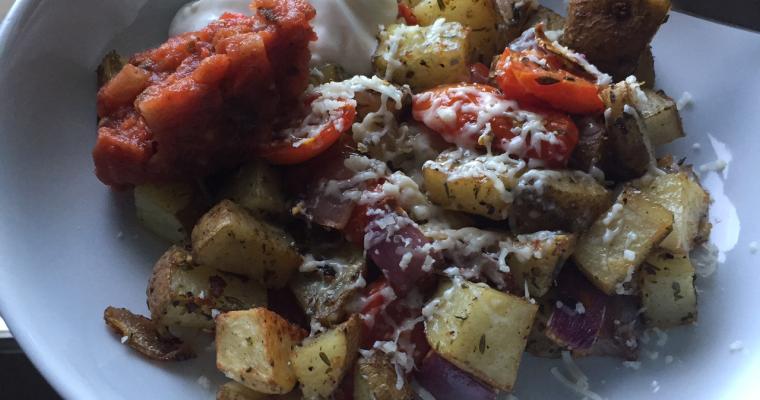 Easy Peasy Roasted Potatoes, Tomatoes, and Red Onion